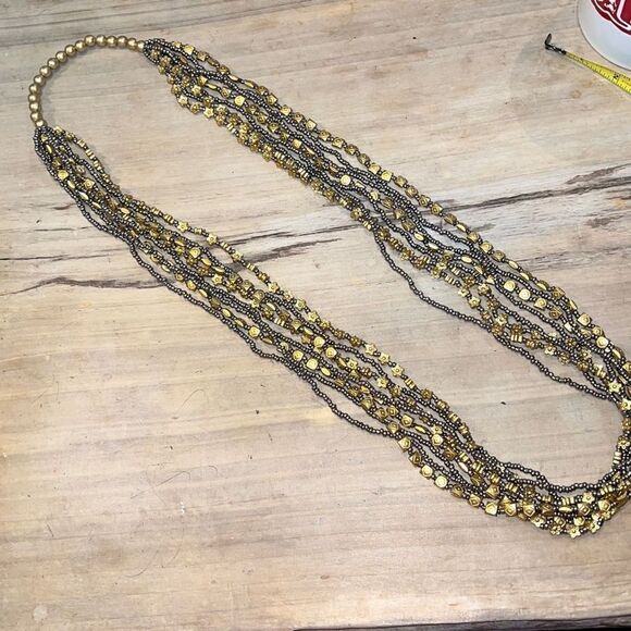8 Strand Gold Pewter Mixed Bead And Seed Beads Necklace, 40” - Picture 2 of 6